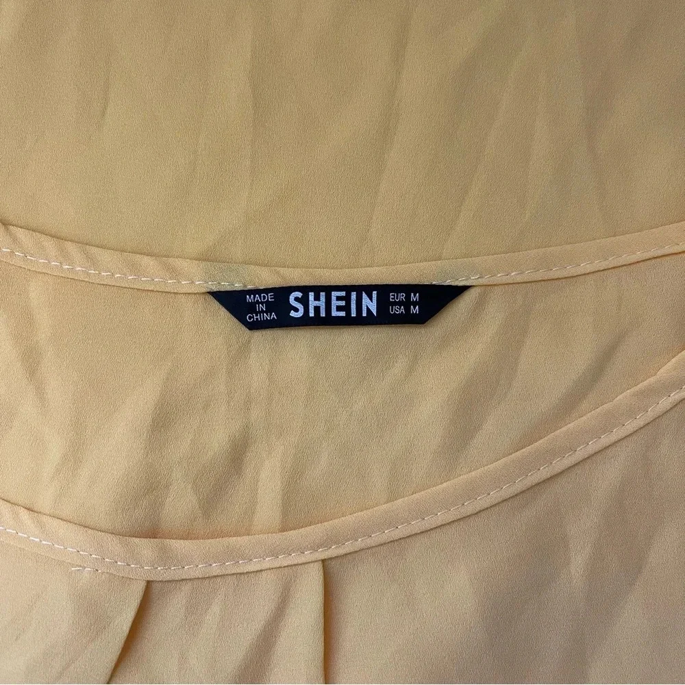 Shein Lemon Yellow Open Keyhole Tie Sleeve Blouse Medium Women’s